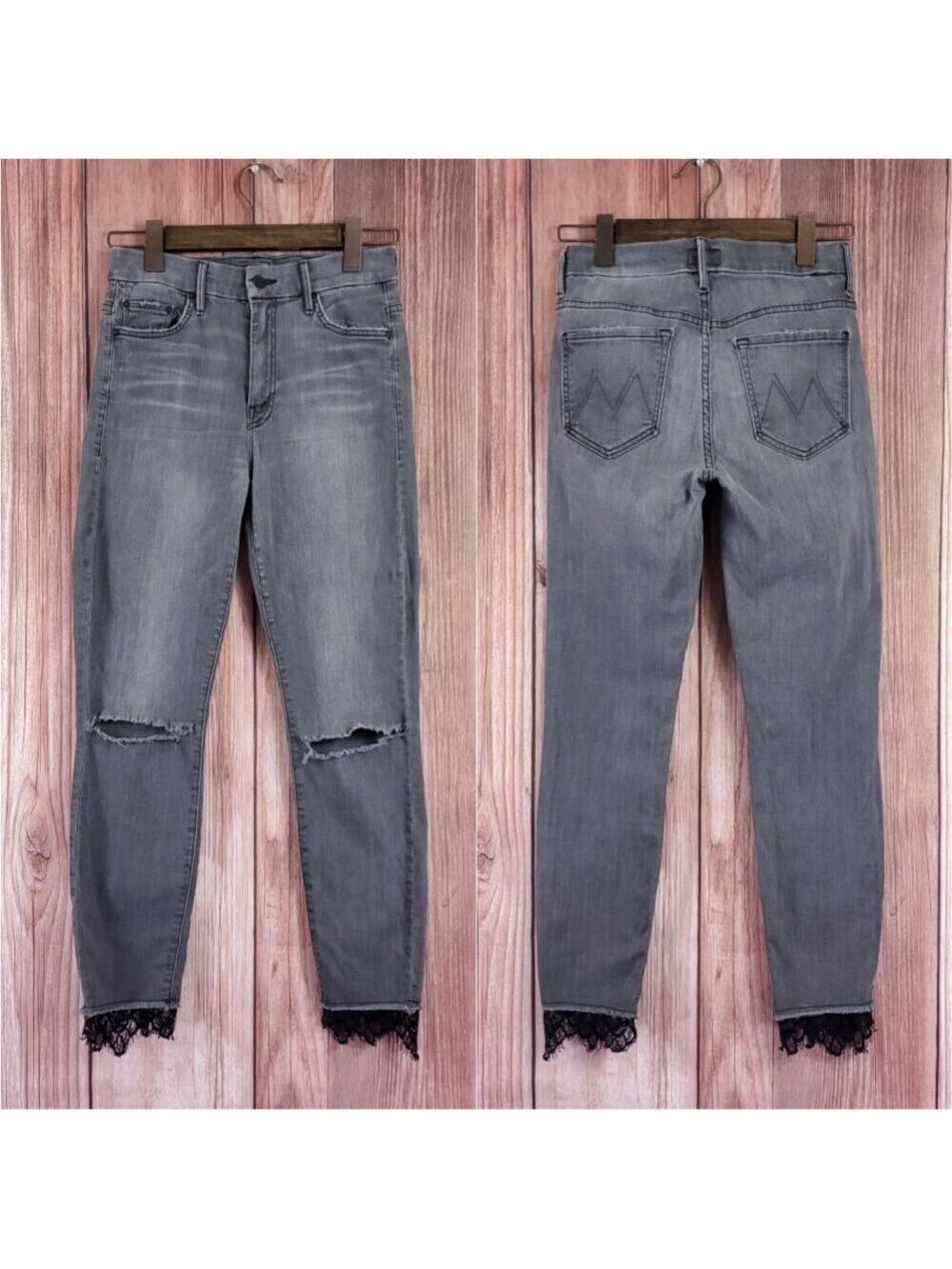 Mother Womens Size 27 High Waisted Looker Dagger Ankle Fray A Lacey Saloon Jeans